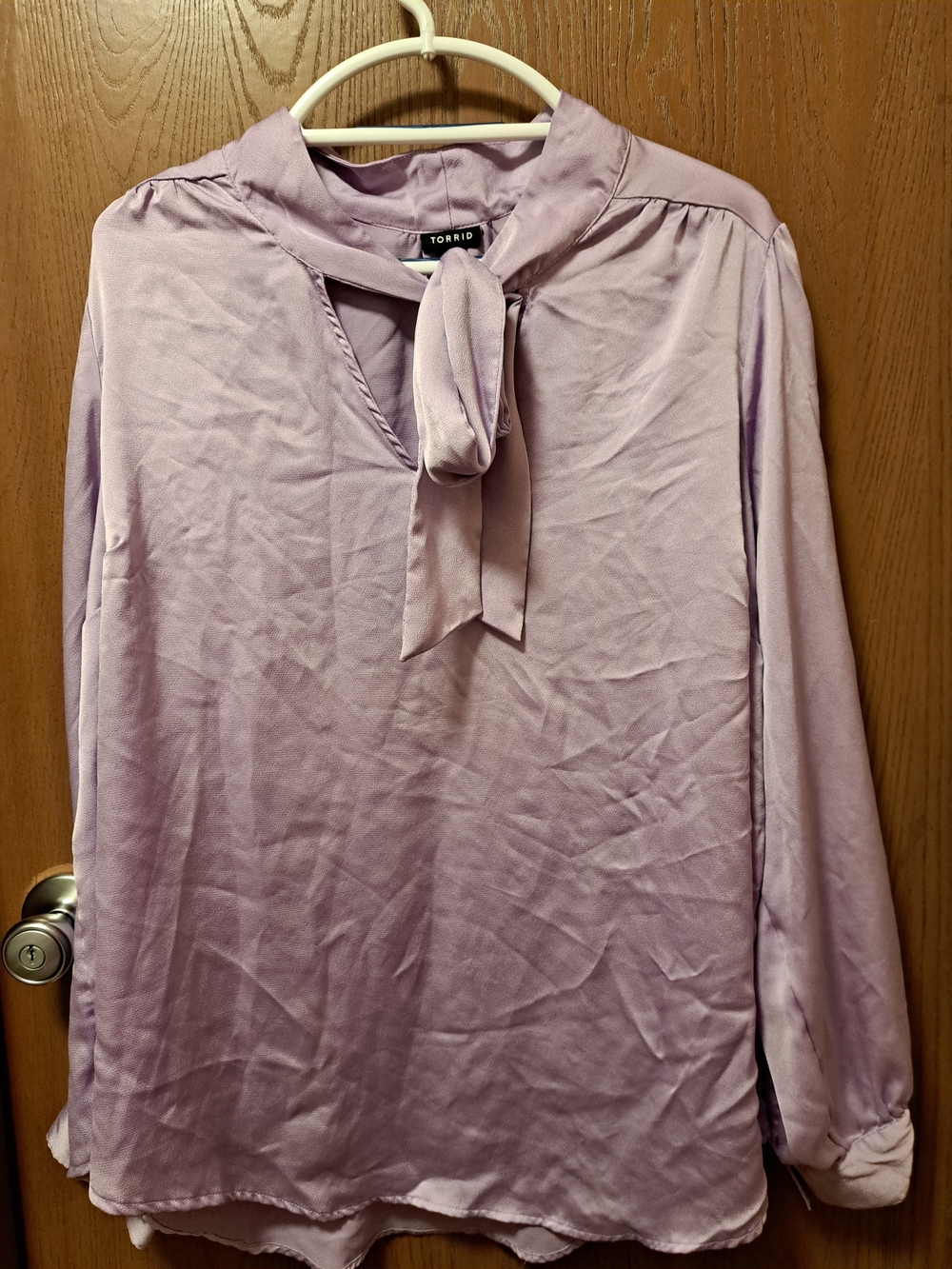 torrid Lavender Tie-Neck Long Sleeve Blouse
